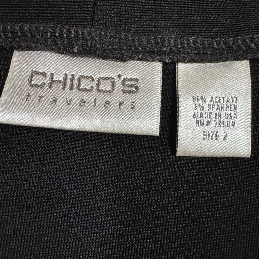 Chicos Travelers Black Cardigan Set Tunic Scarf Fringe Size 2 - Picture 7 of 9